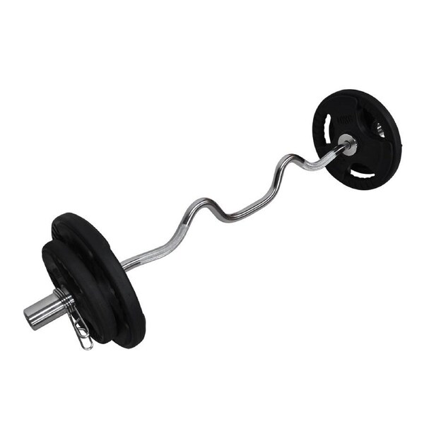 Total 37kg - 120cm Olympic Super Curl Barbell Weight Set - Rubber Coated Plate