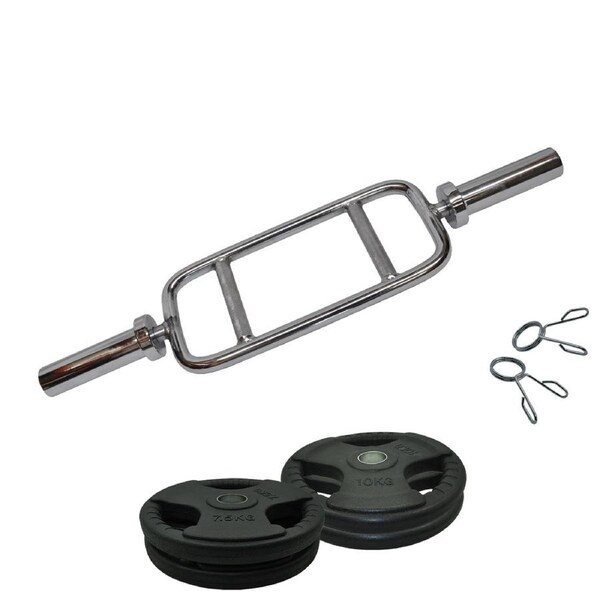 Total 43kg - 88cm Olympic Tricep Barbell Weight Set - Rubber Coated Weight Plate