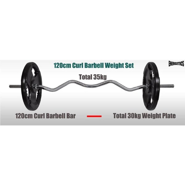 35kg Ez Grip Curl Barbell Weight Set - 120cm Curl Bar + 30kg Iron Weight Plates