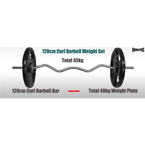45kg Ez Grip Curl Barbell Weight Set - 120cm Curl Bar + 40kg Iron Weight Plates