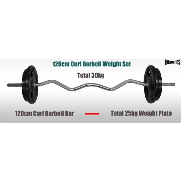 30kg Ez Grip Curl Barbell Weight Set - 120cm Curl Bar + 25kg Iron Weight Plates