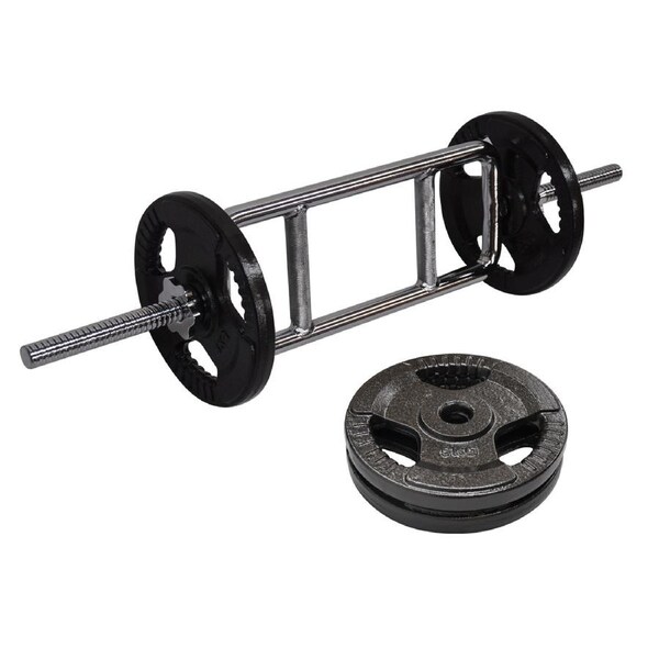 16kg Tricep Barbell Weight Set - 10kg Ez Triple HandIe Irom Cast Weight Plates
