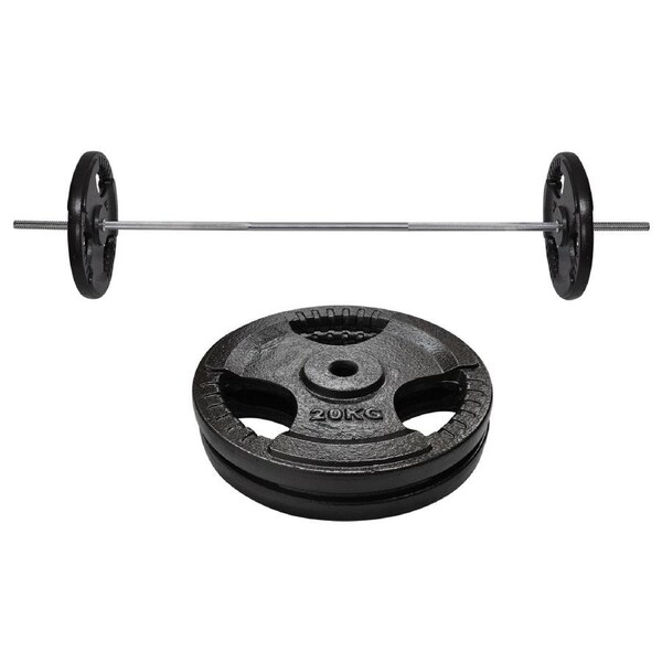 48kg - 198cm Barbell Bar Weight Set + 40kg Ez Grip Cast Iron Weight Plate