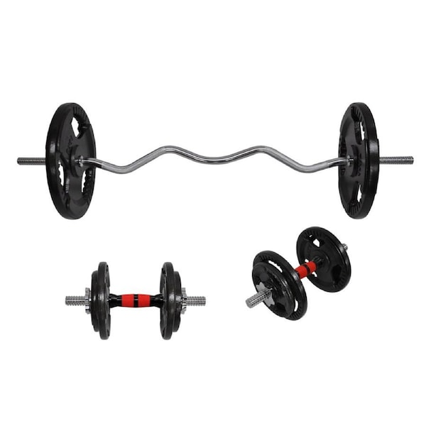 Total 63.5kg - 120cm Curl Bar Barbell Weight Set + 36cm Dumbell Bar Weight Set