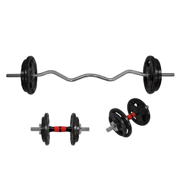 Total 48.5kg - 120cm Curl Bar Barbell Weight Set + 36cm Dumbell Bar Weight Set
