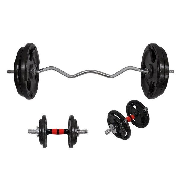 Total 93.5kg - 120cm Curl Bar Barbell Weight Set + 36cm Dumbell Bar Weight Set