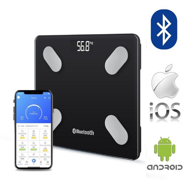 Wireless Digital Bathroom Body Fat Scale 180KG Bluetooth Scales Weight BMI Water black