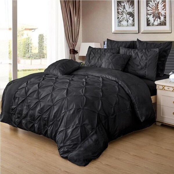 Diamond Pintuck Double Size Quilt/Doona/Duvet Cover Set - Black