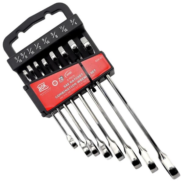 AOK by KC Tools 8 Piece 5/16 - 3/4" SAE Combination Ratchet Spanner Set - RSK-8I
