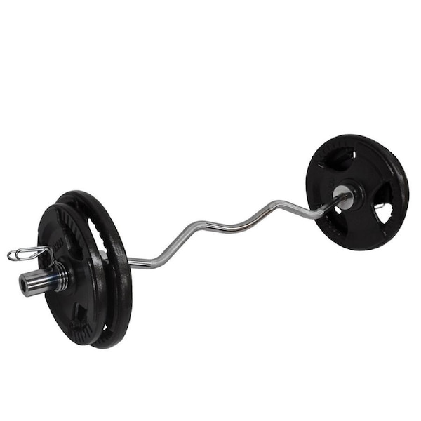 56kg Olympic Barbell Bar Weight Set - 120cm Curl Bar + 50kg Olympic Weight Plate