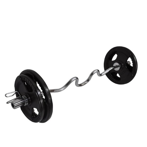 Total 57kg - Olympic Barbell Weight Set - 120cm Super Curl Bar + Olympic Weight Plates