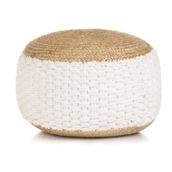 Woven/Knitted Pouffe Jute Cotton 50x35 cm White vidaXL