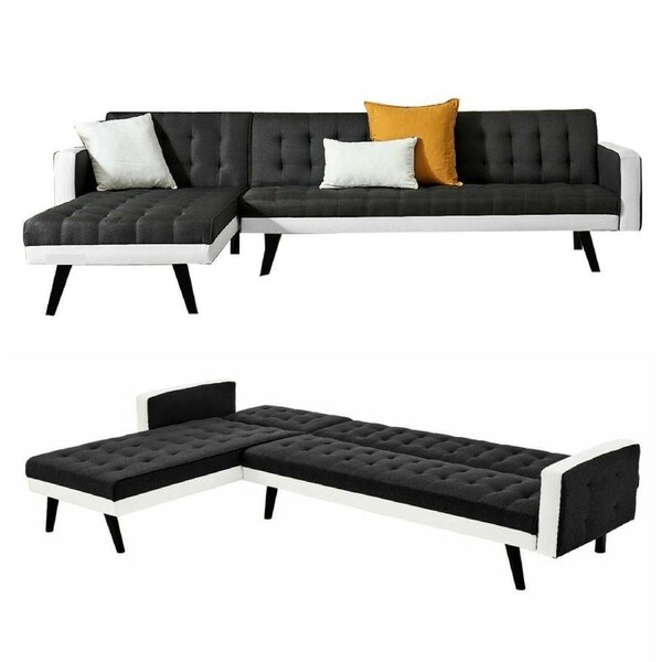 Foret 5 Seater Sofa Bed Modular Corner Lounge Recliner Couch Chaise Fabric Black White