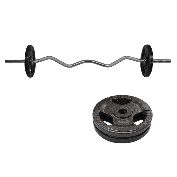 15kg Ez Grip Curl Barbell Weight Set - 120cm Curl Bar + 10kg Iron Weight Plates
