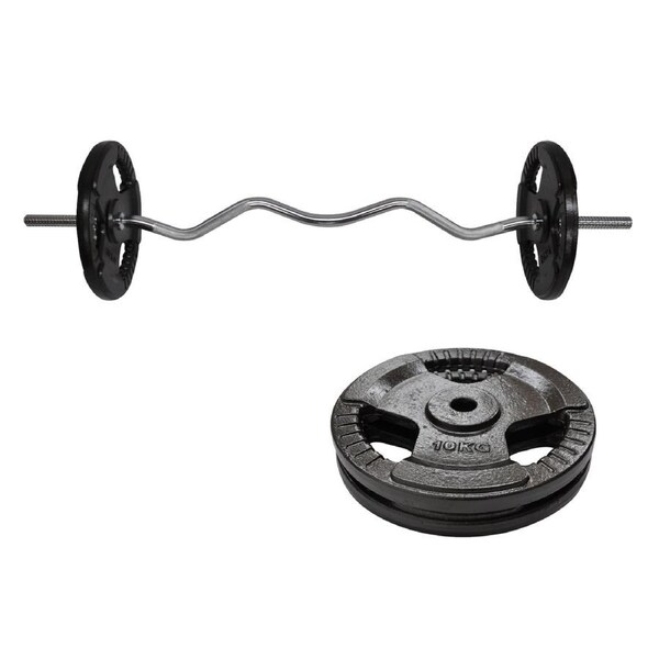 25kg Ez Grip Curl Barbell Weight Set - 120cm Curl Bar + 20kg Iron Weight Plates