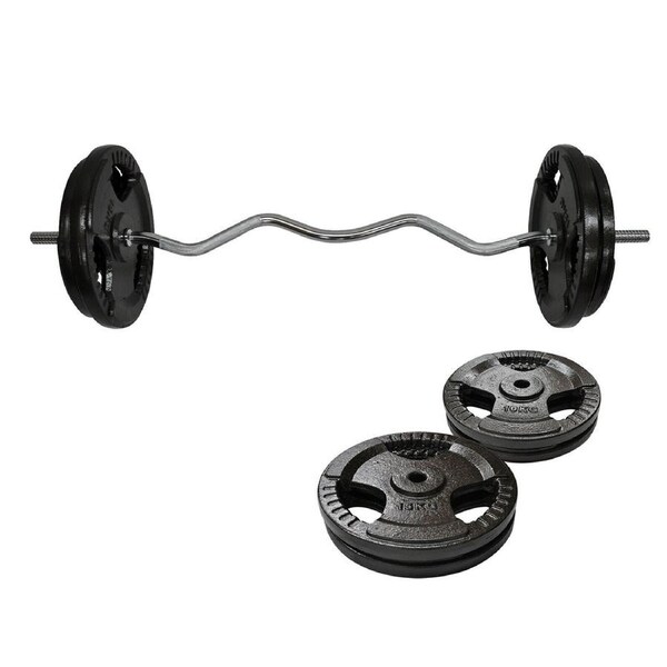 55kg Ez Grip Curl Barbell Weight Set - 120cm Curl Bar + 50kg Iron Weight Plates