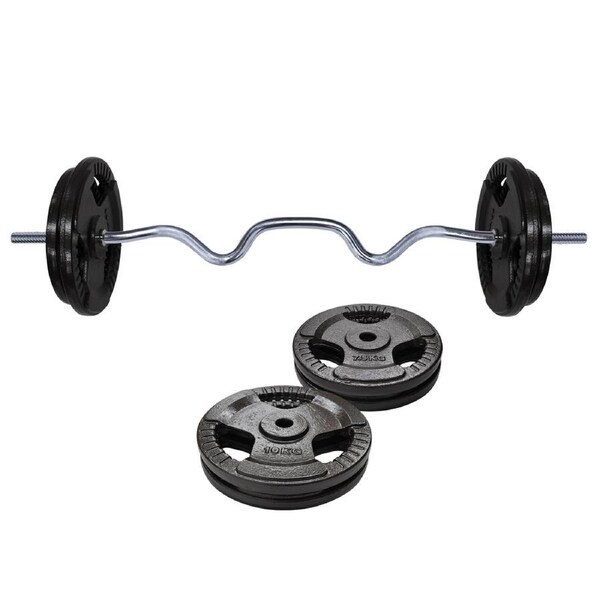 40kg - 120cm Super Curl Barbell Bar Weight Set + Ez Grip Cast Iron Weight Plate