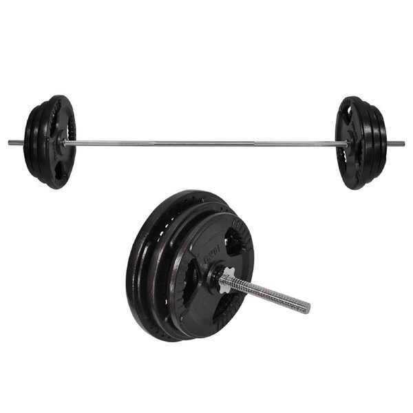 98kg - 198cm Barbell Bar Weight Set + 90kg Ez Grip Cast Iron Weight Plate