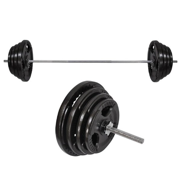 113kg - 198cm Barbell Bar Weight Set + 105kg Ez Grip Cast Iron Weight Plate