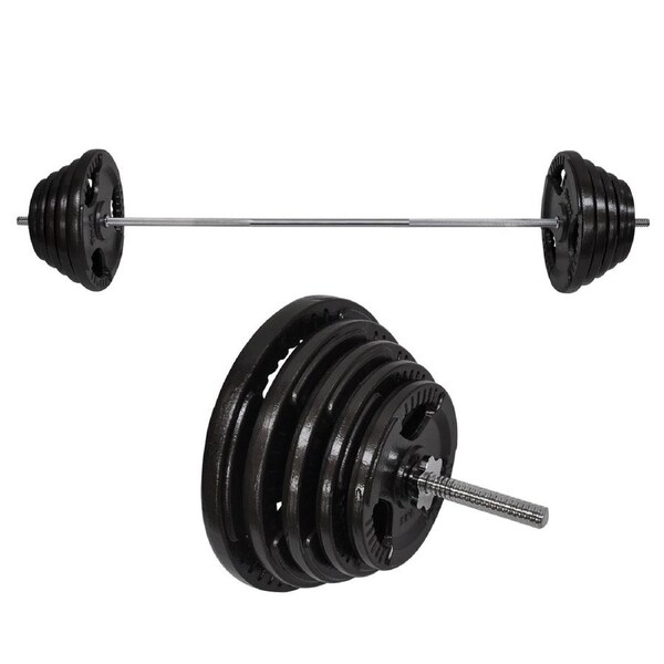 123kg - 198cm Barbell Bar Weight Set + 115kg Ez Grip Cast Iron Weight Plate