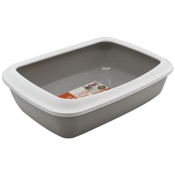Paws & Claws 42cm x 13cm Pets/Cat/Kitten Litter Tray w/ Mess Guard White/Grey