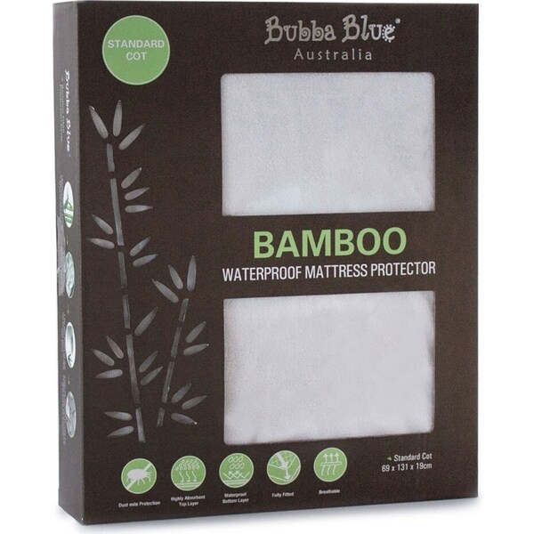 Bubba Blue Baby Mattress Protector Waterproof Fitted Cover for Standard Cot WHT