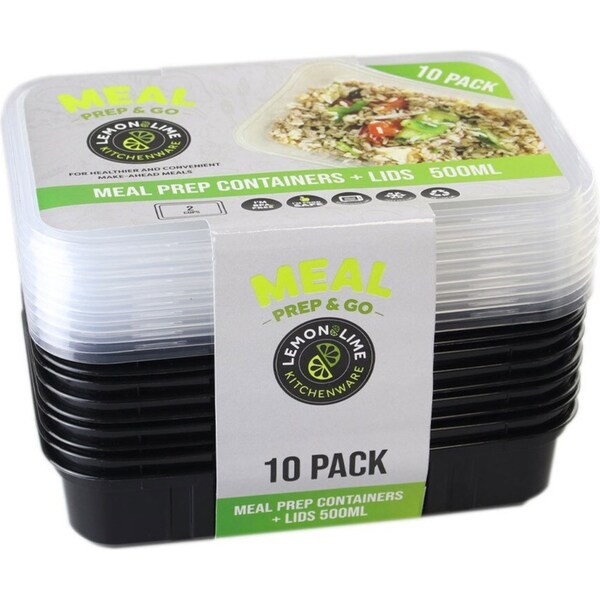10pc Lemon & Lime 500ml Meal Prep Reusable Containers/Food Storage Assorted
