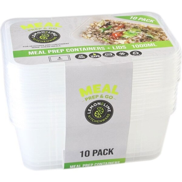 10pc Lemon & Lime 1000ml Meal Prep Reusable Containers/Food Storage Assorted