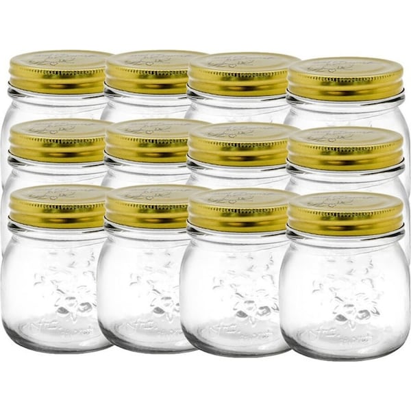 12PK Lemon & Lime 300ml Roma Glass Jars Preserve Jar Container w/ Gold Lids
