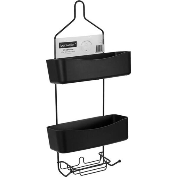 Boxsweden 60cm Wire Deluxe 2 Tier Shower Caddy w/ Detachable Holder/Tray Black