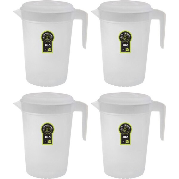 4x Lemon & Lime 2L 21cm BPA Free Plastic Cold/Drinks/Juice/Water Fridge Jug/Lid