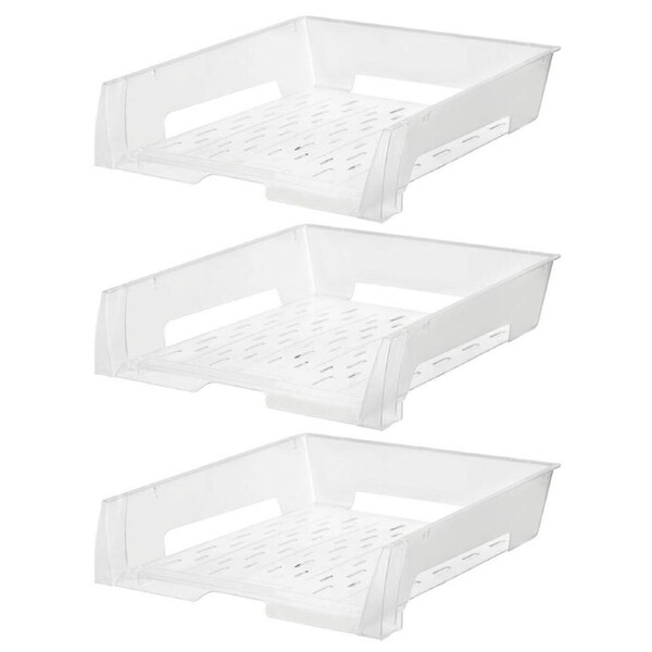 3PK Esselte A4 Document Tray Organiser Storage Holder Desk Stationery Rack Clear