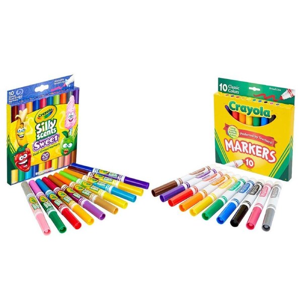 2x 10pc Crayola Classic Broadline w/10pc Silly Scents Dual-Ended Washable Marker