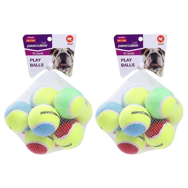 16pc Paws & Claws 6cm Tennis Balls Non Toxic Dogs/Pets/Puppy Toys Assort Colours