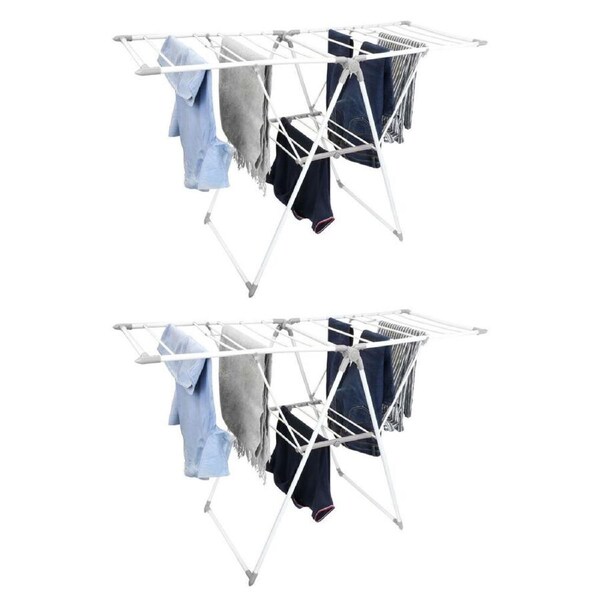 2PK Boxsweden 21 Rail Foldable Clothes Airer Folding Hanger/Drying Rack White