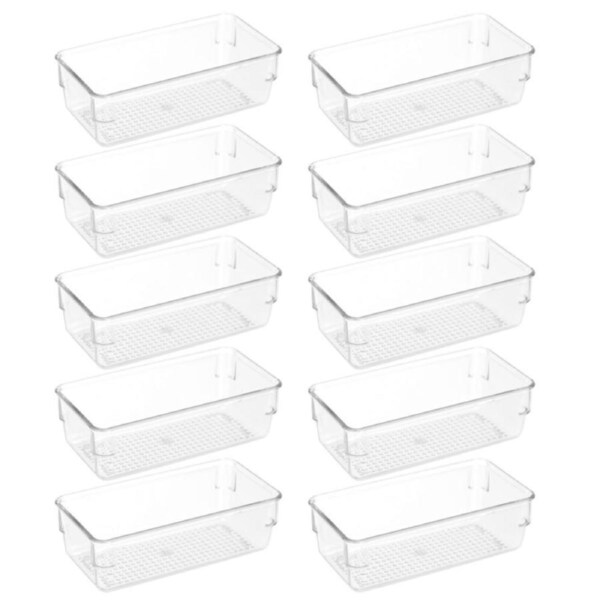 10x Boxsweden 16x8cm Crystal Plastic Storage Tray Home Kitchen Office Organiser