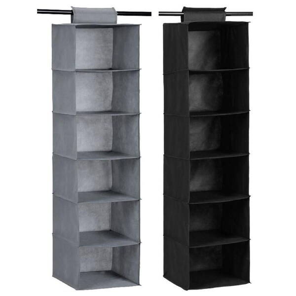 2x Box Sweden Mode 115cm 6 Tier Hanging Wardrobe Storage Clothes Organiser Asst.
