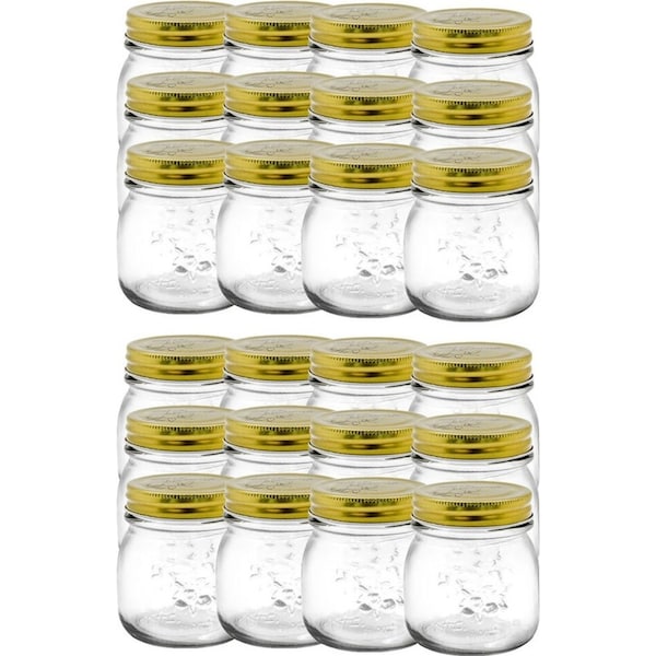 24pc Lemon & Lime 300ml Roma Glass Jars Preserve Jar Container w/ Gold Lids