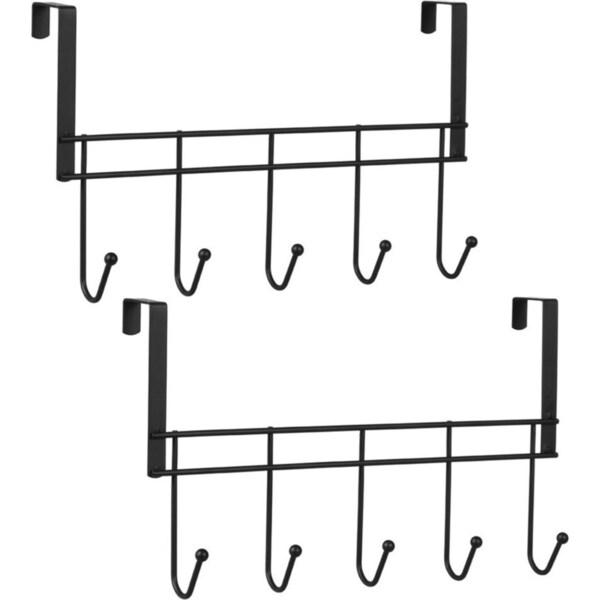2x Boxsweden 38cm Wire Over Door 5-Hooks Hanger/Organiser/Holder/Storage Black