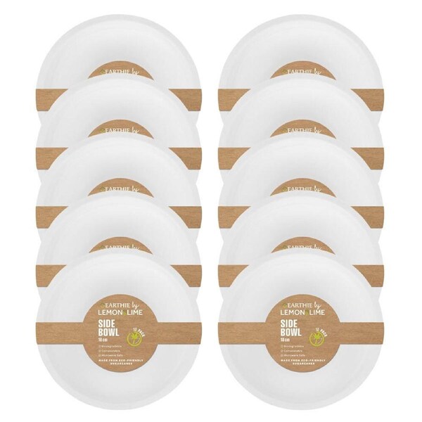 120pc Lemon & Lime Eco/Biodegradable/Compostable Disposable 18cm Side Bowl White