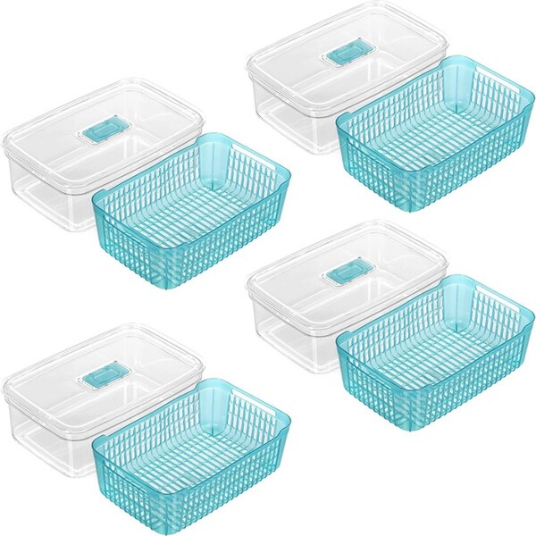 4x Boxsweden Crystal 4.7L Plastic Vegetable Storer Fridge Container Assorted