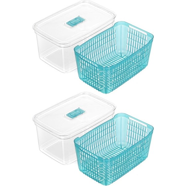 2x Boxsweden Crystal 7L Plastic Vegetable Storer Fridge Container Assorted