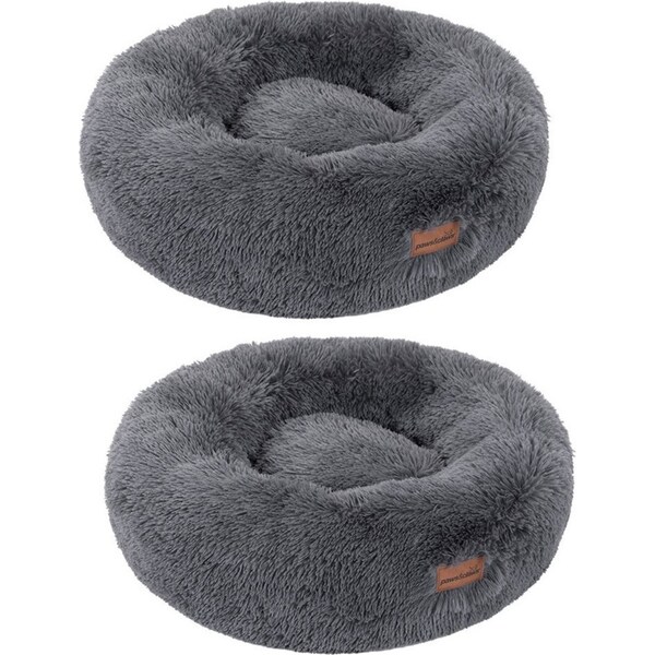 2x Paws & Claws 50cm x 50cm Small Calming Plush Pet/Dog Round Bed/Mattress Grey
