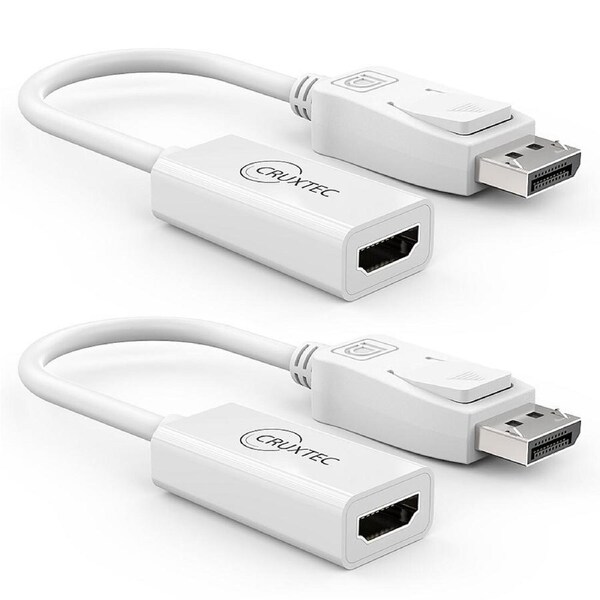 2PK Cruxtec DispayPort Male to HDMI Female Adapter 1080P HD Cable Converter WHT