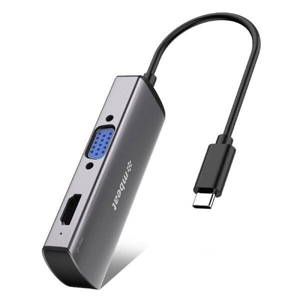 Mbeat Elite X2 2-In-1 USB-C to 4K HDMI/VGA Adapter Hub for Laptop Space Grey