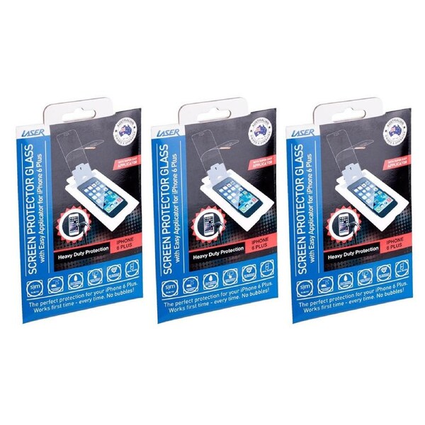 3x Laser Tempered Glass Screen Protector w/Applicator for Apple iPhone 6+/7 Plus