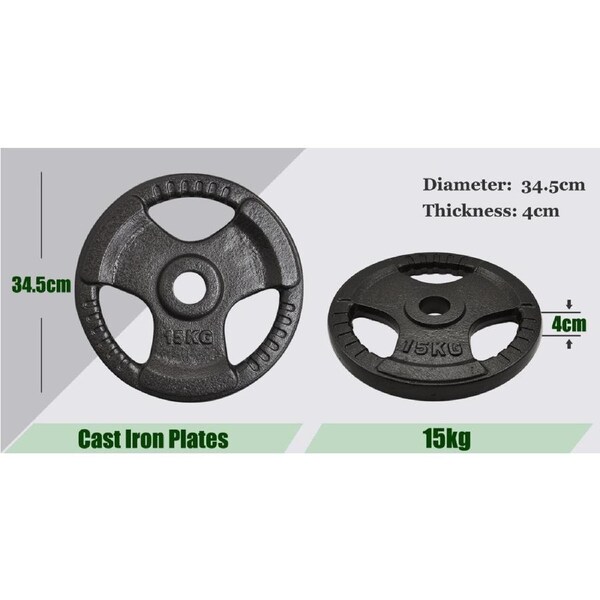 2 x 15kg Olympic Ez Grip Cast Iron Hammertone Weight Plate Weight Set Home Gym