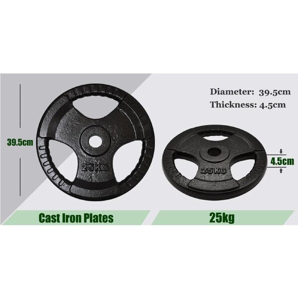 2 x 25kg Olympic Ez Grip Cast Iron Hammertone Weight Plate Weight Set Home Gym