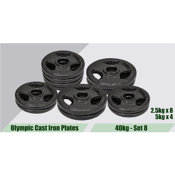 Total 40kg Set8 Olympic Cast Iron Weight Plate Set - Energetics Home Gym