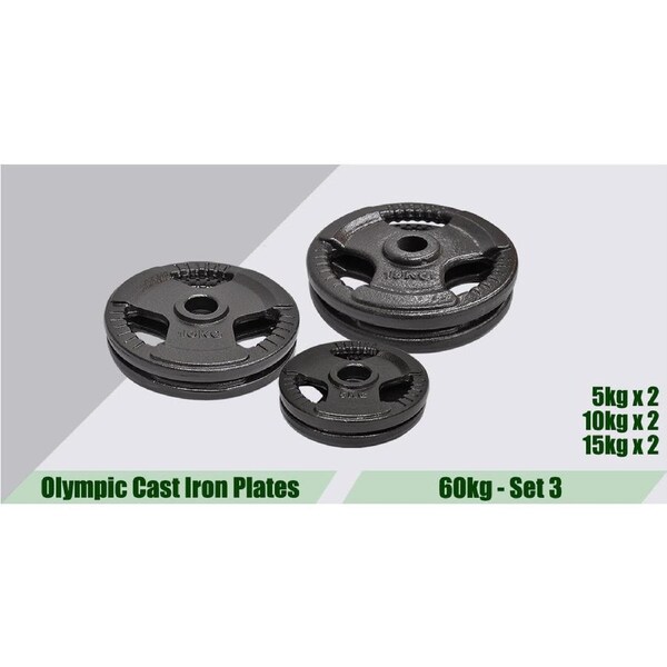 Total 60kg Set3 Olympic Cast Iron Weight Plate Set - Energetics Home Gym